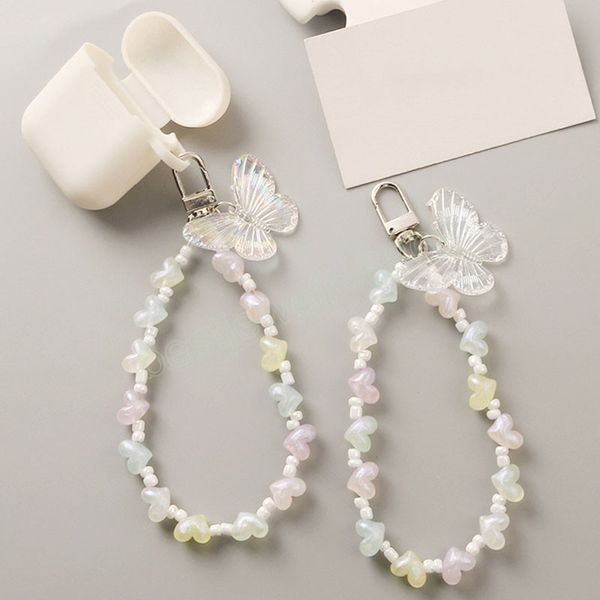 

fashion transparent butterfly keychain for women charm resin heart beaded key chain couple car bag pendant keyring jewelry gift, Silver