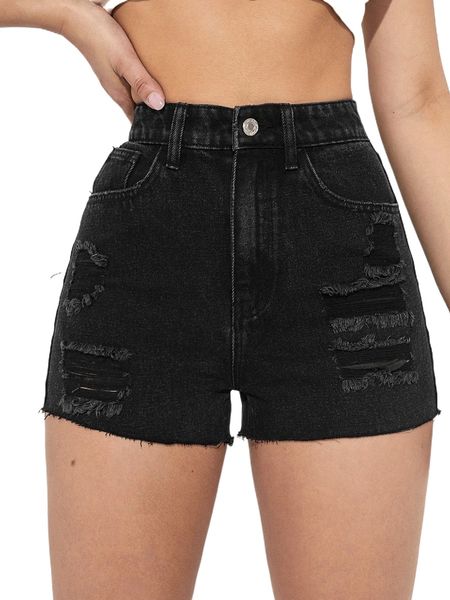 

zipper fly ripped raw hem denim shorts k4cg#, White;black