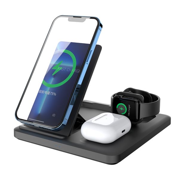 Supporto per caricabatterie wireless 3 in 1 per iPhone 13 12 Pro Max Mini dock di ricarica magnetica Fit Airpods Pro Caricatore per orologio Apple Samsung Huawei Phones