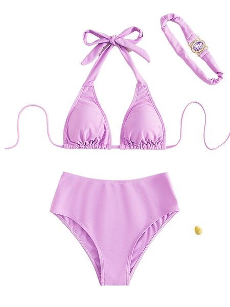 

3pack plain bikini swimsuit & choker j6ti#, White;black