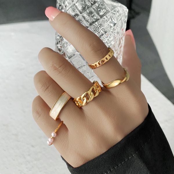 

chic gold color plating chain shape ring set for vintage gothic chunky midi ring antique jewelry accessory, Silver