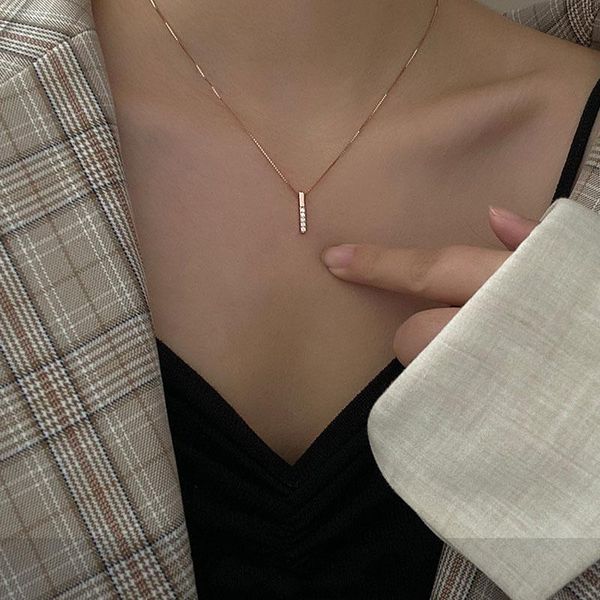 

pendant necklaces charming neck chain fashion simple long strip geometry necklace women's wedding s925 silvery accessories statement gi, Silver