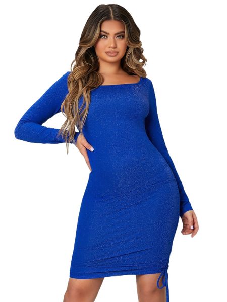 

scoop neck glitter bodycon dress h3cf#, Black;gray