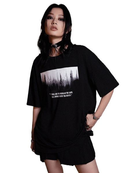 

romwe dark academia slogan graphic oversized tee g6qa#, White