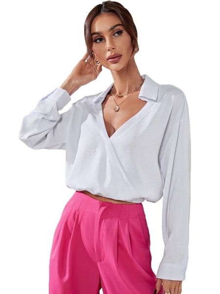 

solid drop shoulder blouse u9th#, White