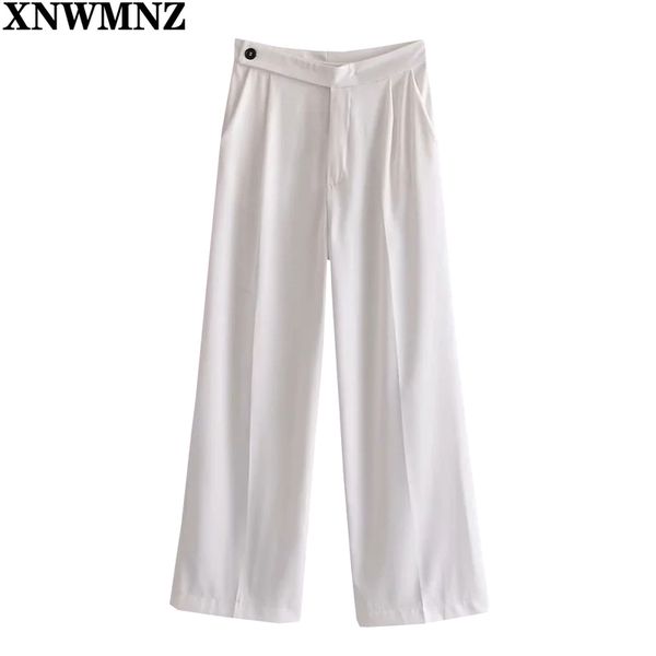 

xnwmnz fashion women masculine highwaist widleg trousers woman vintage front pockets button zip fly loose pant female clothes 210513, Black;white