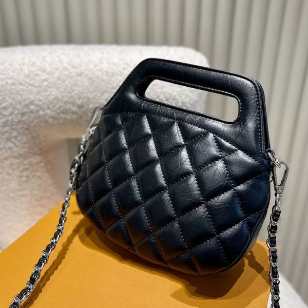 

luxury designer ladies crossbody bags antique black and white solid silver metal chain hardware decor classic quilted plaid vintage handbag