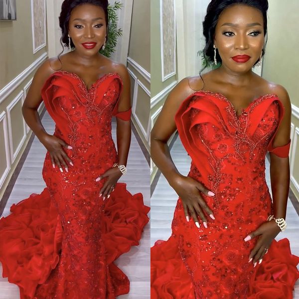

2022 plus size arabic aso ebi luxurious mermaid red prom dresses beaded crystals evening formal party second reception birthday engagement g, Black