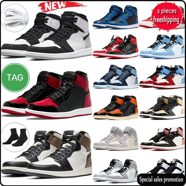 

1s high og stage haze basketball shoes jumpman 1 dark mocha patent bred heritage pine green university blue hyper royal mens trainer, Black