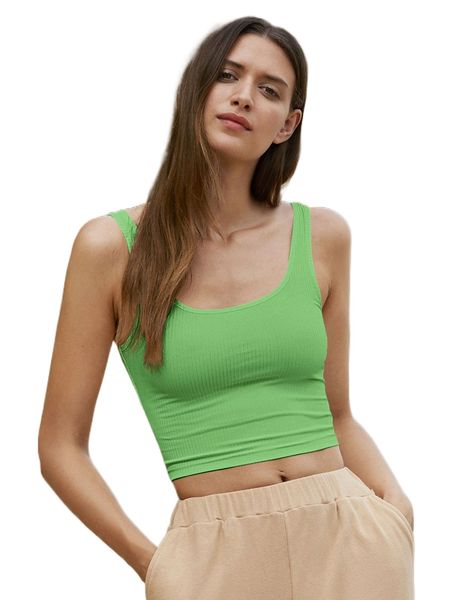 

rib-knit crop tank u7x4#, White