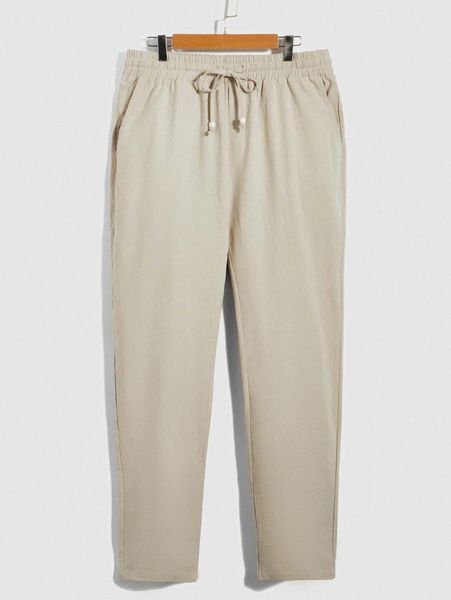 

men drawstring waist tapered pants r58i#, Black