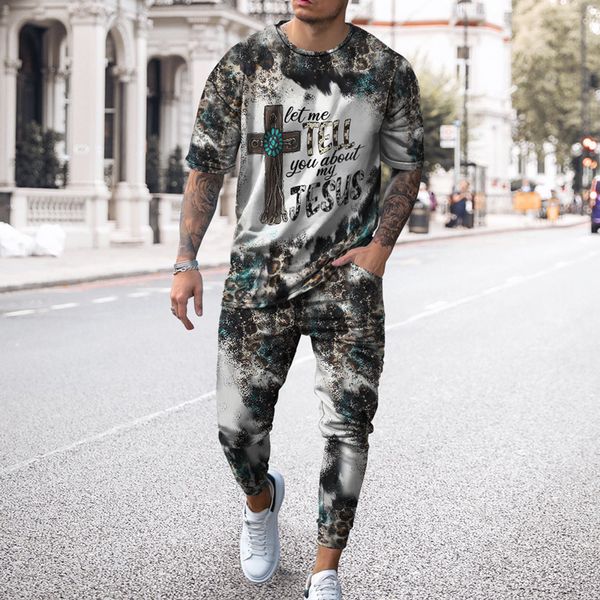 

summer fashion trend men s clothing 3d printing ethnic elements large size short sleeved t shirt trousers suit 220526, Gray