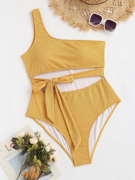 

plus knot side one piece swimsuit 65ry#, White;black