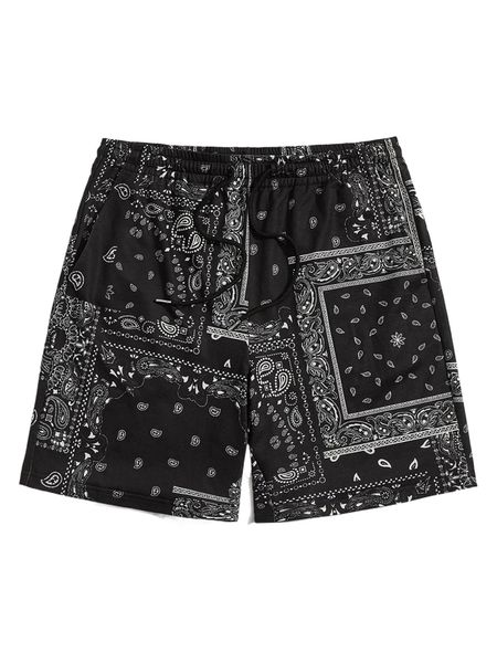 

men paisley print drawstring waist shorts x9gr#, White;black