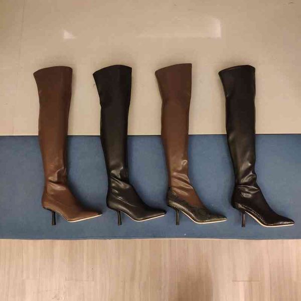 

boots women's leather high heels square head knight boots winter series, Black