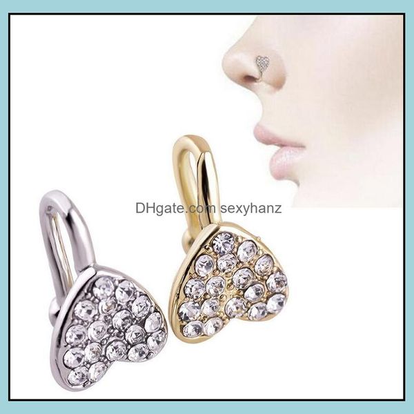 Nasenringe Ohrstecker Körperschmuck Clip auf Ring Piercing Mode Diamant Herz Sternförmige Nase Nicht poröse Pierce Drop Lieferung 2021 Iz4Hg