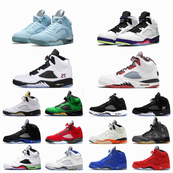 

mens 5 5s basketball shoes shattered backboard bluebird anthracite oreo raging red hyper royal grape sports sneakers trainers, Black