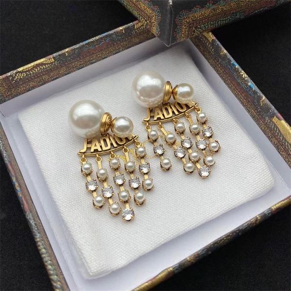 

70% off clearance sale 21 new size pearl tassel diamond earrings female fashion versatile letter earrings, Golden