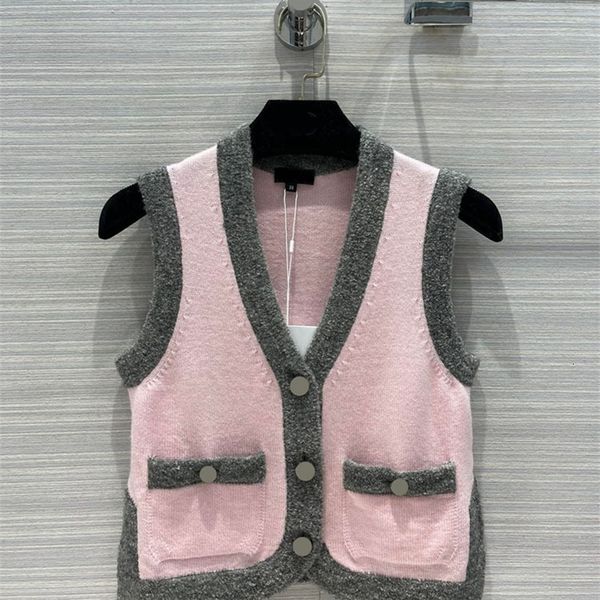 

women's vests early autumn women's temperament aging contrast color collar slim fitting cashmere vest coat luxury cardigan women a, Black;white