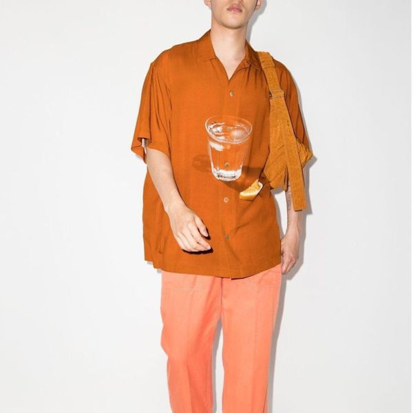 

men's casual shirt tide brand ja22cq retro cotton linen short sleeve shirt sketch print loose hip hop t-shirt jacket, White;black