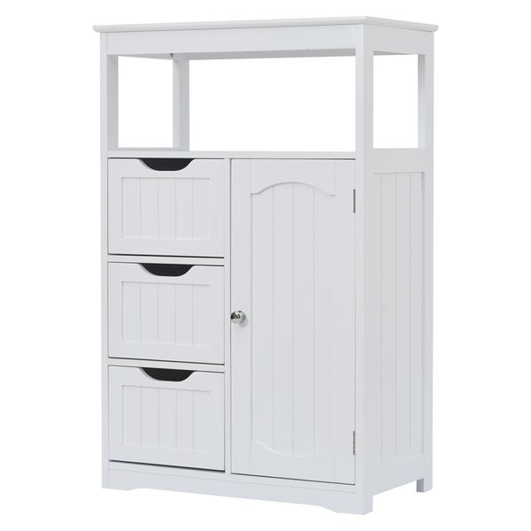 

2022 bath & toilet supplies white bathroom cabinet tanding multi-functional storage cabinet with door and 3 drawers