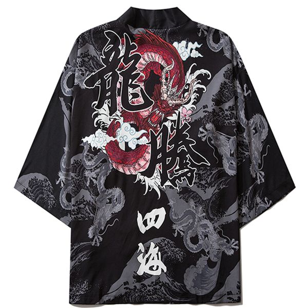 

chinese dragon traditional kimono japanese anime cardigan cosplay men women yukata female shirt blouse asian clothing robe, Red