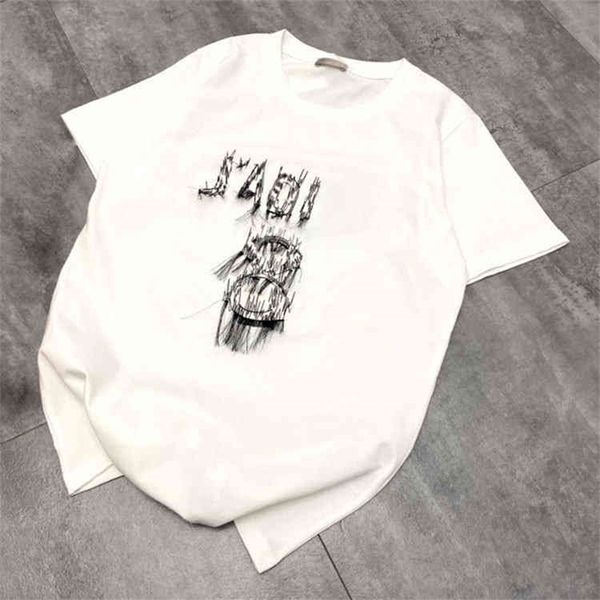 

2022 new special offer model 22 spring and summer d home 8 white tassel letter embroidery round neck leisure couple fashion short sleeve t-s