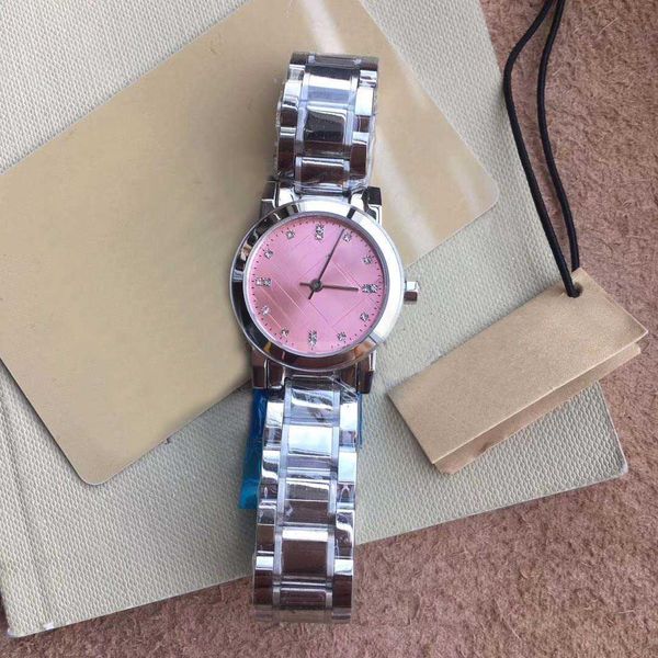 

quartz 26mm dress battery womens watch watches gentle and quiet ladies wristwatches 316l silver stainless steel bracelet pink diamond dial, Slivery;brown