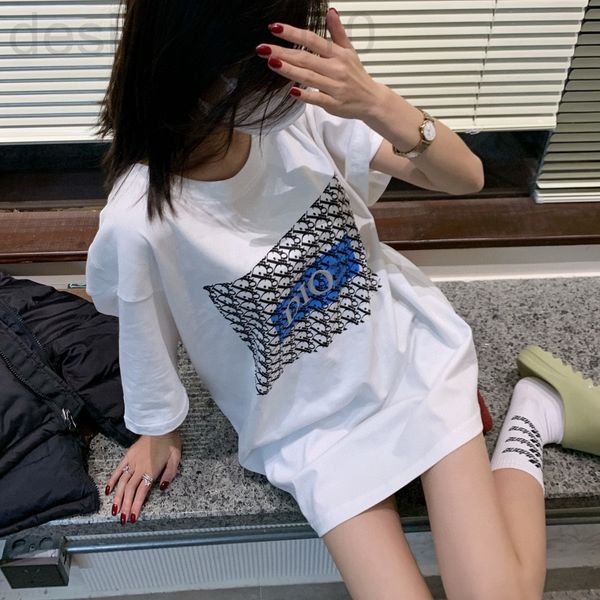 

women's t-shirt designer d family 2022 spring and summer new couple's full printed letters foam round neck short sleeve t-shirt me, White