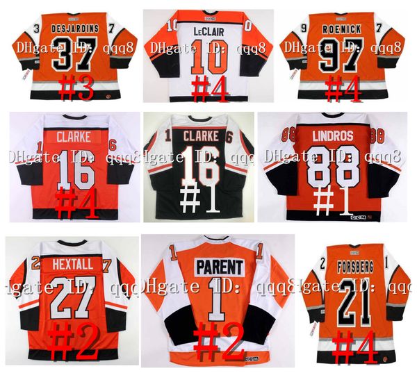 

vintage flyers retro hockey jersey john leclair eric desjardins pelle lindbergh rick tocchet bobby clarke peter forsberg eric lindros jeremy, Black;red