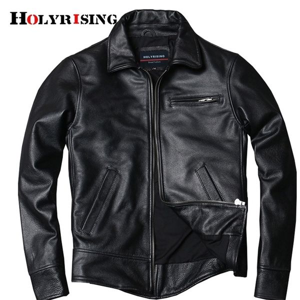 Holyrising Orijinal Deri Ceket Klasik Siyah Cowhide Ceket Stili Bezelye Ceket Moda Ceketi MAN PLUS Boyutu 19182 201128