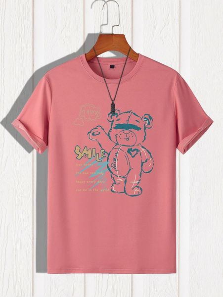 

men letter & cartoon graphic tee v8ac#, White;black