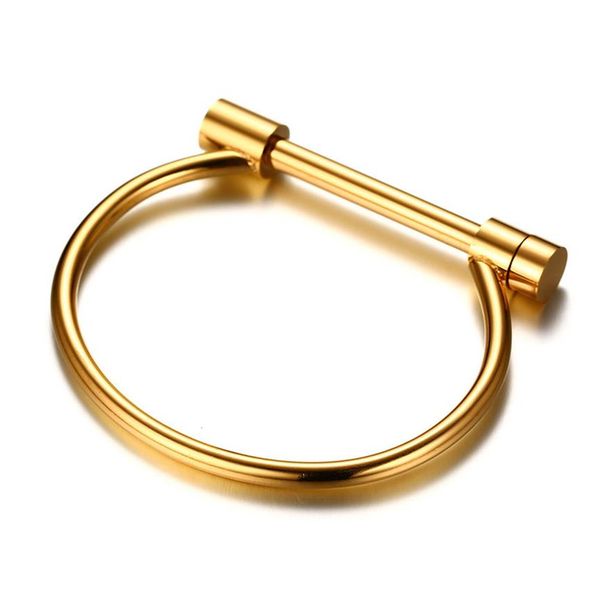 

high polished womens stainless steel d shape horseshoe screw cuff bangle bracelet293q, White