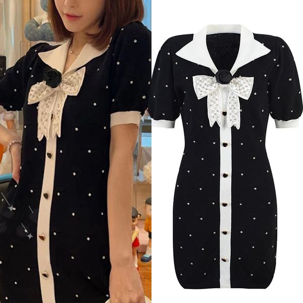 

501 2022 summer brand same style black white sweater dress crew neck short sleeve fashion womens clothes yl, White;black