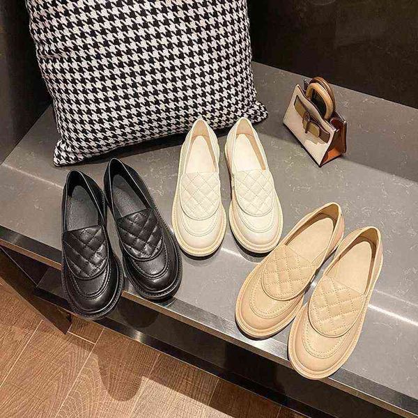 

loafers women's autumn/winter 2022 new square-toe platform loafers simple rhinestone british style small leather shoes y220628, Black
