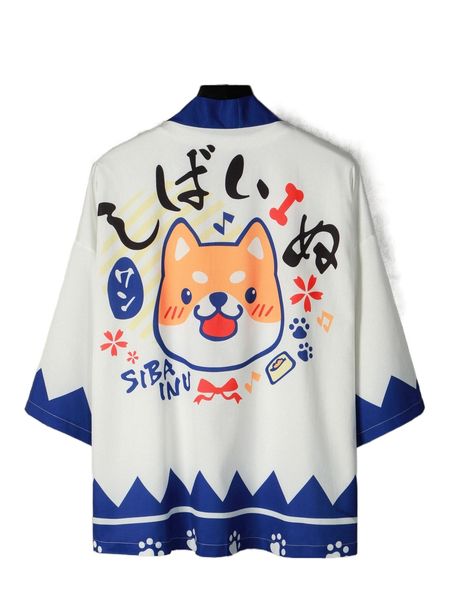 

men japanese letter & cartoon graphic kimono without tee 65ei#, White;black