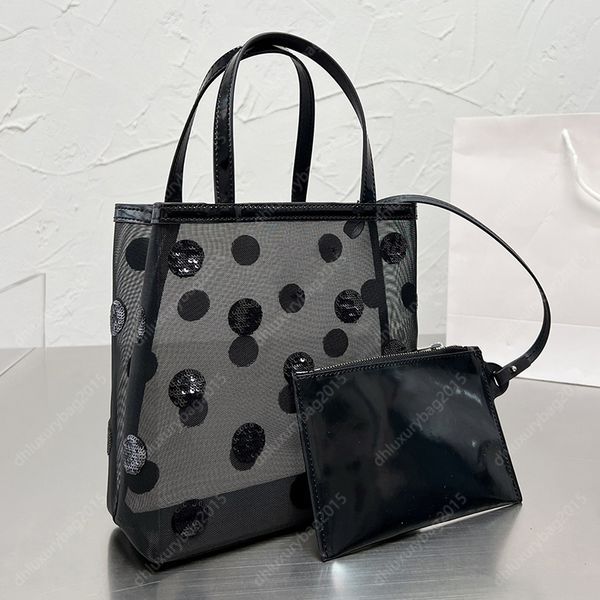 

fashion tote bag mesh designer shoulder bags luxury handbag wallet shopping purse card holder round sequins perspective pack handbags