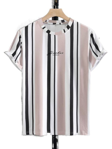 

men vertical striped & letter graphic tee a8oo#, White;black