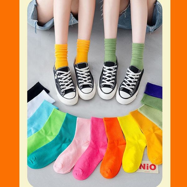 

color tube socks women's spring and summer stockings solid candy color, Black;white