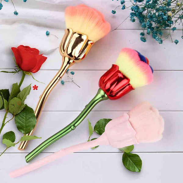

newcome rose flower shape nail art dust brush soft fancy powder removal blush lush and cute brushes tools 0308