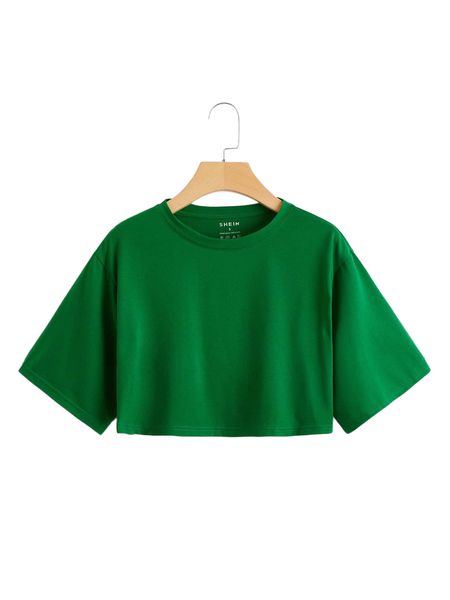 

solid drop shoulder crop tee l8ru#, White