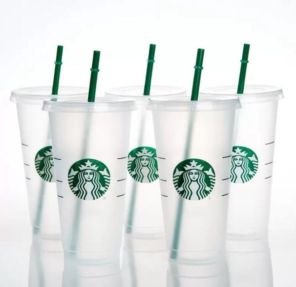

starbucks 24oz 710ml plastic mugs tumbler mermaid goddess reusable clear drinking flat bottom pillar shape lid straw cups mug 591