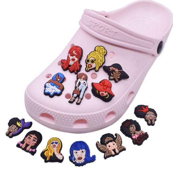 

fast delivery custom singers style charms soft pirate pvc shoe charm accessories decorations for clog shoes childrens gift, White;pink