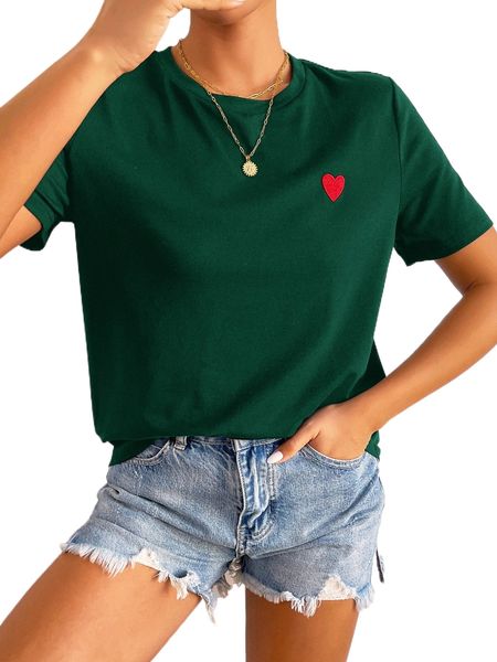 

heart embroidery tee q6sm#, White