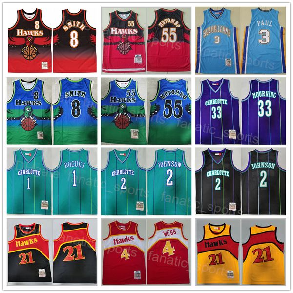 

mitchell and ness basketball vintage alonzo mourning jersey 33 steve smith 8 chris paul 3 spud webb 4 dikembe mutombo 55 tyrone muggsy bogue, Black;red