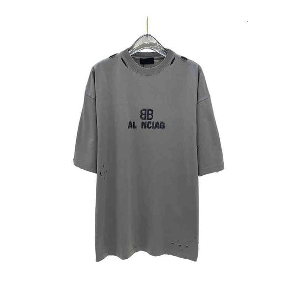 

men's t-shirts home mosaic phantom short sleeve paris english fuzzy letters roken holes old men's and women's t-shirts, White;black