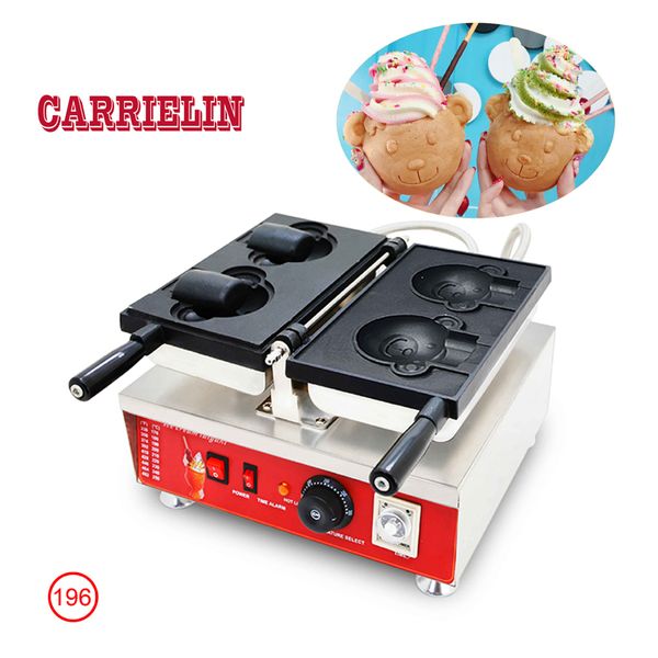 Doppelte Bärenkopfform Eiscreme-Waffelschalenmaschine 110V 220V Bärenköpfe Taiyaki Waffelkegelmaschinen