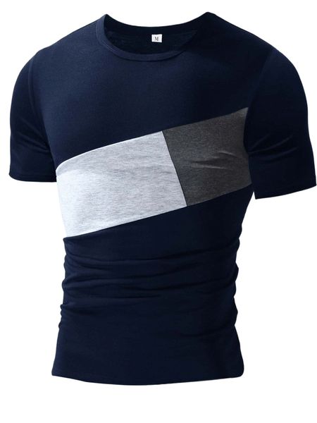 

men colorblock round neck tee h9b0#, White;black