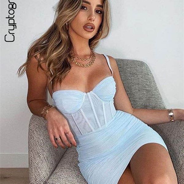 

cryptographic fashion mesh corset ruched mini dress sleeveless party night club summer gown backless dresses see through 220527, Black;gray
