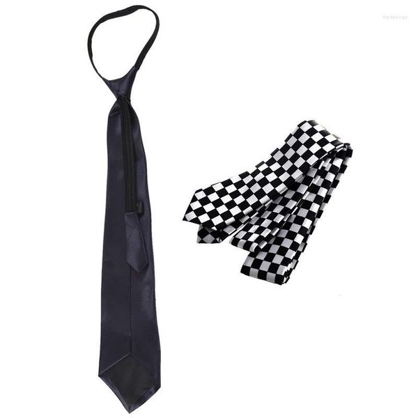 Yay bağları 2pcs erkek polyester kravat siyah beyaz ekose koyu mavi fred22